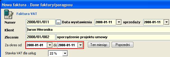zostanie zastąpione numerem zlecenia, #ZL_NAZWA# - zostanie zastąpione nazwą zlecenia, #CZ_OD i #CZ_DO# zostanie zastąpione datami wprowadzonymi w czasie tworzenia faktury w polach "Za okres od-do".