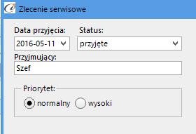 (rys. 15) Zlecenie serwisowe Domylśne wartości Należy wypełnić pola Produkt i Klient. Dane te możemy wprowadzić korzystając z podpowiedzi (danych z systemu Subiekt GT).
