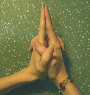 Mudra ta symbolizuje perfekcję. Przeplatamy wszystkie palce, palce wskazujące złączone i wyprostowane, kciuki nałożone na siebie krzyżują się. Trzymamy ręce w tej pozycji przed klatką piersiową.