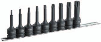 Nasadki udarowe 1/2 do śrub Torx trzpieniowe Nasadki udarowe Torx długie A d Normy ISO1711-1 TMD-701 Zakres od TX.10L do TX.24L. Długość 70 mm. Zabierak L 1/2. L1 L NSTXL.