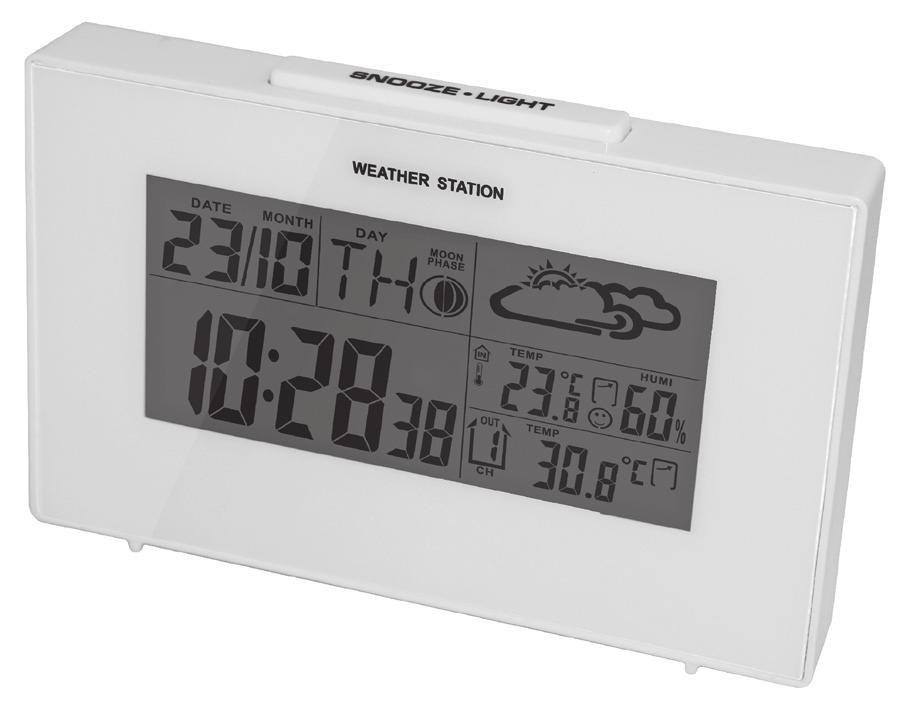 STACJA POGODOWA ODBIORNIK 6 7 8 10 13 5. data 6. dzień tygodnia 7. aktualna faza księżyca 8. przycisk SNOOZE/LIGHT 9. prognoza pogody 10. wskaźnik poziomu komfortu 11.