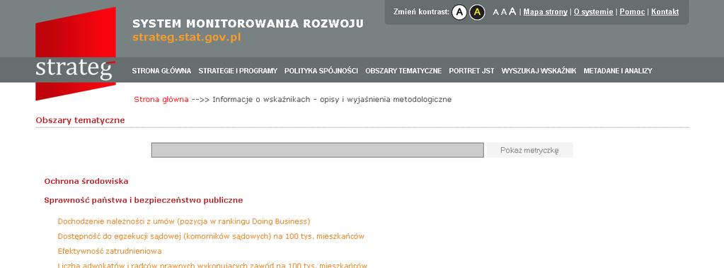 Możliwość wyszukania metryczki wskaźnika po jego