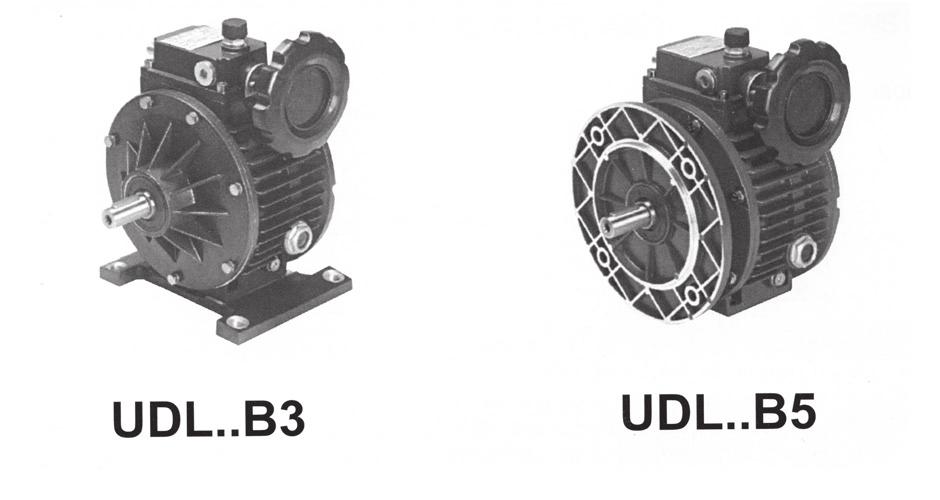 6. Wariatory prędkości UD/L UDL - 0,75 C B5 B5 Nr Opis 1 Symbol bezstopniowego regulatora prędkości obrotowej w obudowie aluminiowej 2 Moc silnika 3 Typ reduktora ślimakowego lub walcowego 4 1 - B3