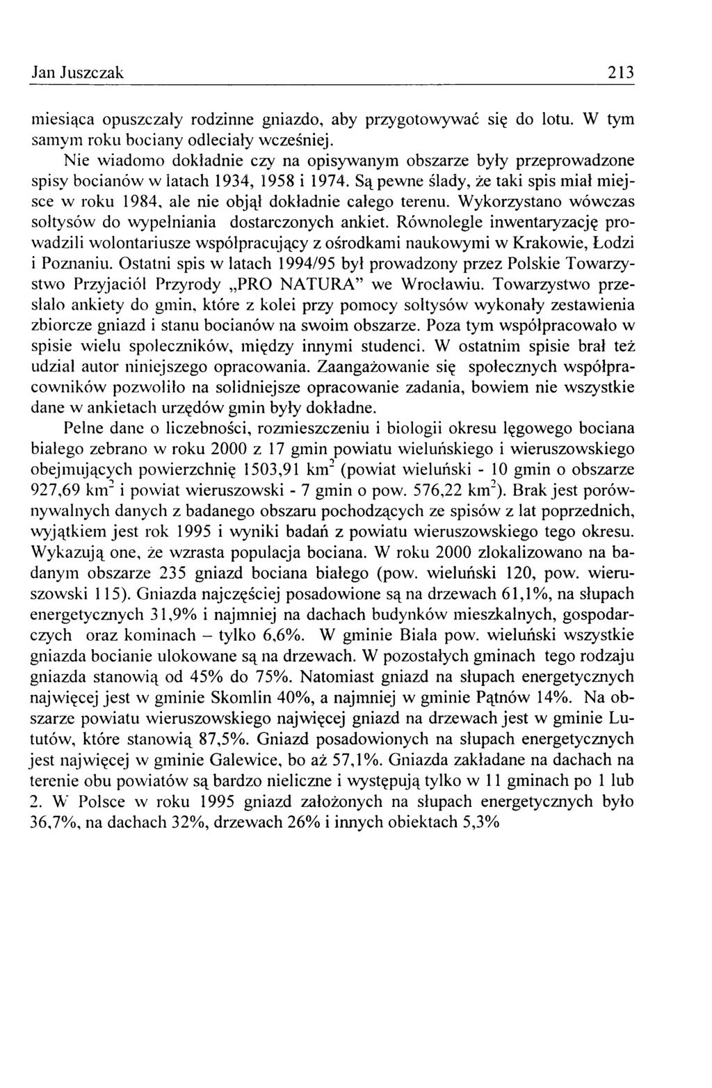 Jan Juszczak 213 miesiąca opuszczały rodzinne gniazdo, aby przygotowywać się do lotu. W tym samym roku bociany odleciały wcześniej.