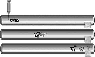 Chromatografia gazowa Rozdzielanie mieszaniny w układzie gaz ciecz - chromatografia podziałowa Schemat rozdzielania mieszaniny na kolumnie chromatograficznej Rozdzielanie mieszaniny w układzie gaz