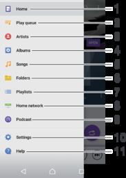 Menu aplikacji Muzyka Menu aplikacji Muzyka zawiera przegląd wszystkich utworów na urządzeniu. Z tego miejsca można zarządzać albumami i listami odtwarzania.