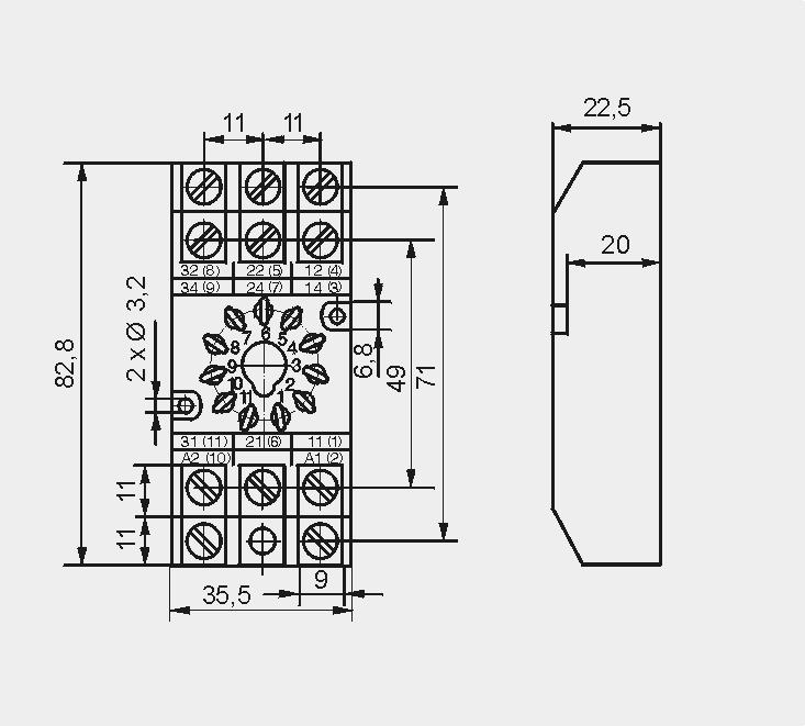 na płycie 82,8 x,5 x 22,5 mm Trzy tory prądowe GZ