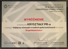 Gdyńskie media społecznościowe wyróżnione w konkursie Kryształy PR-u" 13.05.2015 Gdyńskie media społecznościowe wyróżnione w konkursie Kryształy PR-u".