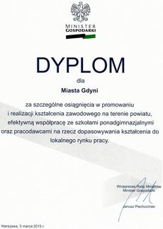 Gdyńskie szkolnictwo zawodowe nagrodzone przez Ministerstwo Gospodarki 5.03.2015 Gdyński samorząd został nagrodzony przez Ministerstwo Gospodarki za budowanie sieci szkół zawodowych.