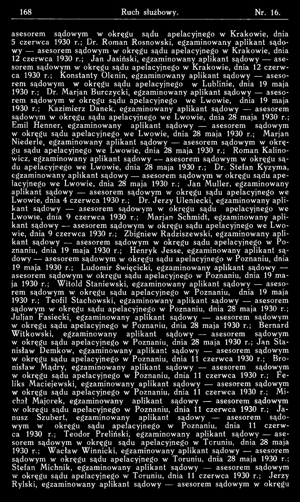 Marjan Burczycki, egzaminowany aplikant sądow y asesorem sądowym w okręgu sądu apelacyjnego we Lwowie, dnia 19 maja 1930 r.