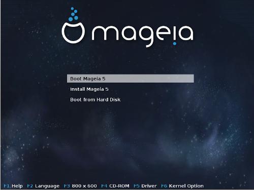 2.2. W trybie BIOS/CSM/Legacy Pierwszy ekran podczas uruchamiania w trybie BIOS W środkowym menu, masz wybór pomiędzy trzema akcjami: Uruchom Mageia: Mageia 5 uruchomi się z podłączonego medium