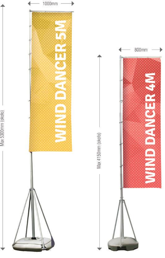 Wind Dancer Shimmer Długość masztu Obszar widocznej grafiki (mm) Waga systemu Pojemność podstawy Kod Długość masztu Obszar widocznej grafiki (mm) Waga systemu Pojemność podstawy Kod 4 m 2800 (wys.