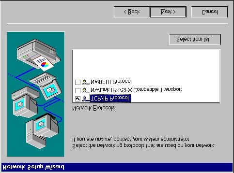 Pojawi si spis z dostpnymi driverami. Wybraü PnP EthernetCard i kliknü na OK. Nastpnie kliknü na Nastpne (Next). 6. Z nastpnego okna na ekranie wybraü protokóá sieciowy.