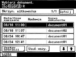 Drukowanie dokumentów 4 4.2 Drukowanie dokumentów za pomocą operacji Odbierz z HDD Korzystając z operacji Odbierz z HDD, można wydrukować zapisane dokumenty, lub usunąć niepotrzebne dokumenty.
