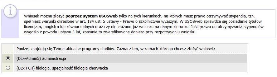 EKRAN 1 WYBÓR KIERUNKU STUDIÓW Na podstawie informacji z systemu USOS oraz informacji podanych przez Ciebie na Ekranie 0, system sprawdzi