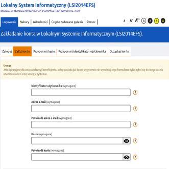 Założenie beneficjenta Beneficjent w systemie odpowiada na dostępny nabór. W pierwszej kolejności należy utworzyć Konto Beneficjenta - zakładka Załóż konto.