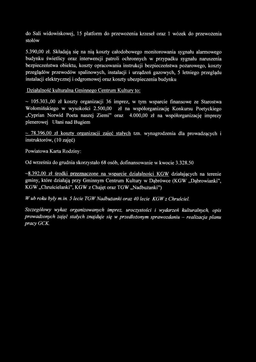 opracowania instrukcji bezpieczeństwa pożarowego, koszty przeglądów przewodów spalinowych, instalacji i urządzeń gazowych, 5 letniego przeglądu instalacji elektrycznej i odgromowej oraz koszty