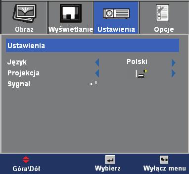 Elementy sterowania użytkownika Ustawienia Język Wybór wielojęzycznego menu OSD. Naciśnij lub w celu przejścia do podmenu, a następnie użyj przycisku lub w celu wyboru preferowanego języka.