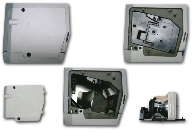 Dodatki Wymiana lampy Projektor automatycznie wykrywa stan żywotności lampy. Gdy żywotność lampy zbliża się do końca, wyświetlany jest komunikat ostrzegawczy. Ostrzeżenie: Wnęka lampy jest gorąca!