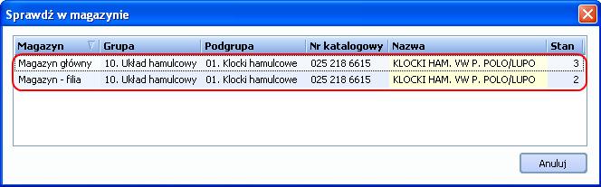 Program wyświetli okno z informacją n/t stanu wybranej części w magazynach (Rys. 3-30). Rys.