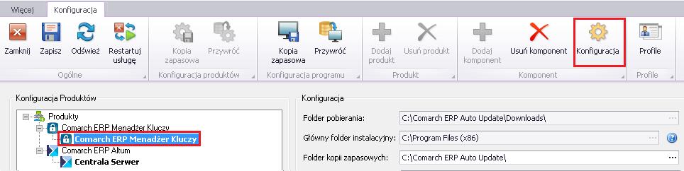 Rys. 48 Konfiguracja komponentu Po przejściu do konfiguracji komponentu Comarch ERP Menadżer Kluczy należy podać nazwę instancji serwera bazy danych, na którym komponent ma zostać zainstalowany, wraz