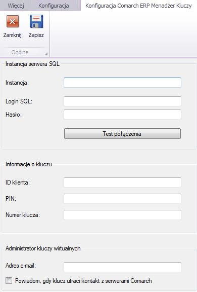Dodatkowo, możliwe jest podanie adresu e-mail wraz z zaznaczeniem, czy wysyłać powiadomienie, gdy klucz utraci kontakt z serwerami Comarch.