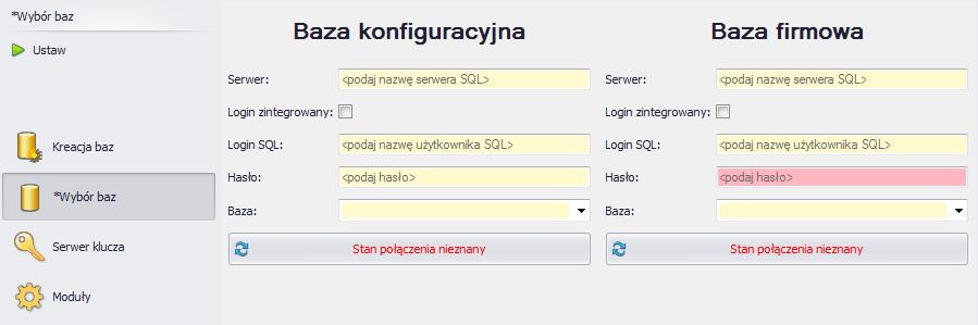 63 Konfiguracja baz: Wybór baz Następnie należy sprawdzić poprawność danych za pomocą przycisków odświeżania. Stan powinien zmienić się na Poprawne. Rys.