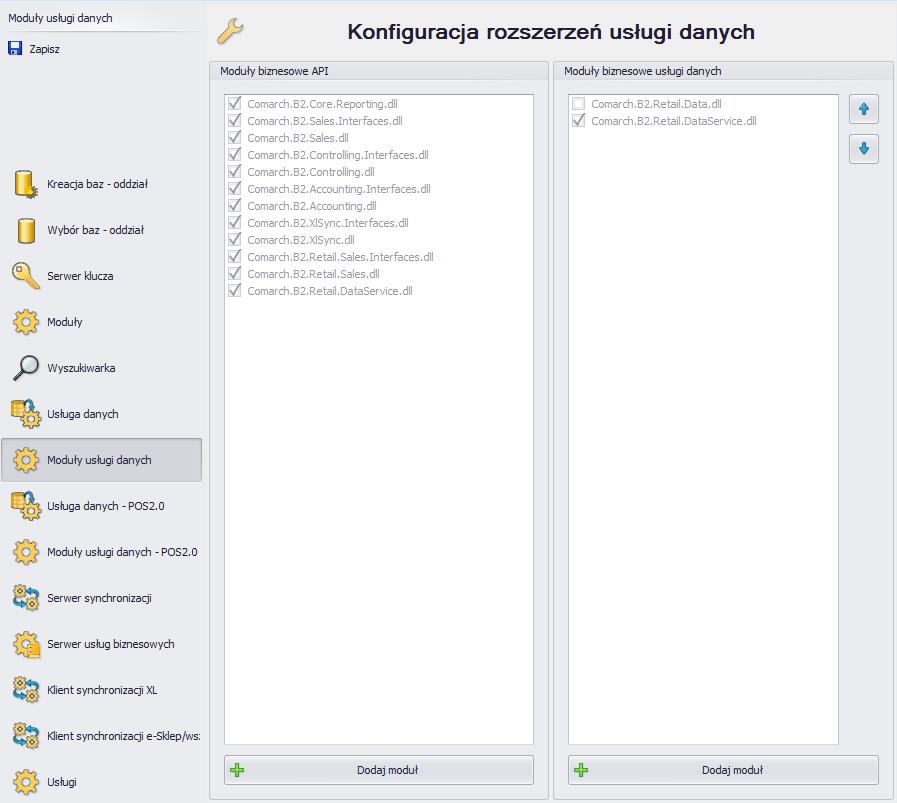 Rys. 69 Konfiguracja rozszerzeń usługi danych Ten krok można pominąć, jeżeli operator nie chce wprowadzać zmian.