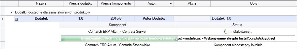 biblioteki dll i/lub skrypty SQL. Dalsze informacje na temat tworzenia dodatków opisane są w rozdziale Kreator dodatków. Po zarejestrowaniu, dodatek będzie widoczny na liście dodatków. Rys.