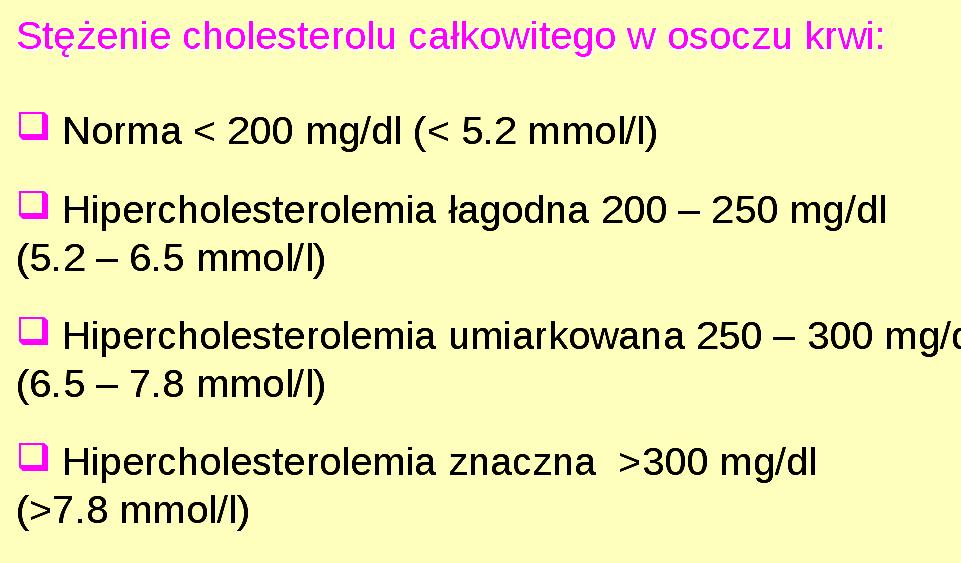 Oblicz stęŝenie cholesterolu całkowitego w próbie badanej według wzoru: Ekstynkcja próby badanej c = ---------------------------------------- x 200 (mg/dl) Ekstynkcja próby wzorcowej Wzorzec roztwór