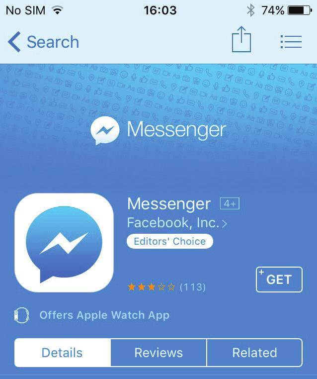 Instalacja w systemie ios 1. Otwórz App Store na urządzeniu z ios. Messenger jest dostępny bezpłatnie na App Store. a.