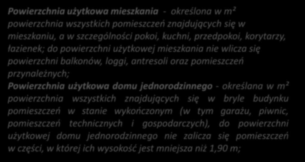 Powierzchnia użytkowa domu jednorodzinnego - określana w m² powierzchnia wszystkich znajdujących się w bryle budynku pomieszczeń w stanie wykończonym (w tym garażu,