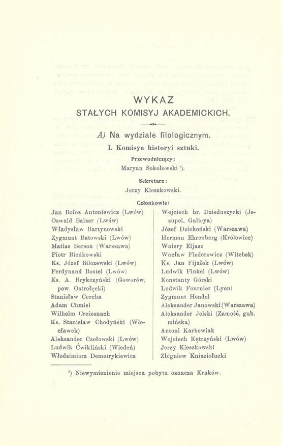 WYKAZ STAŁYCH KOMISYJ AKADEMICKICH. A) Na wydziale filologicznym.