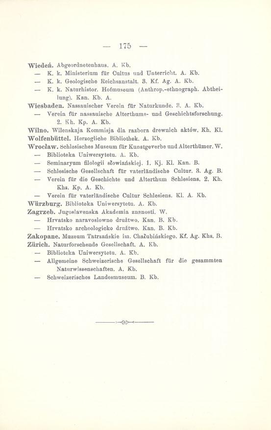 175 - Wiedeń. Abgeordnetenhaus. A. Kb. K. k. Ministerium fiir Cultus und Unterricht. A. Kb. K. k. Geologische Reichsanstalt. 3. Kf. Ag. A. Kb. K. k. Naturhistor. Hofmuseum (Anthrop.-ethnograpb.