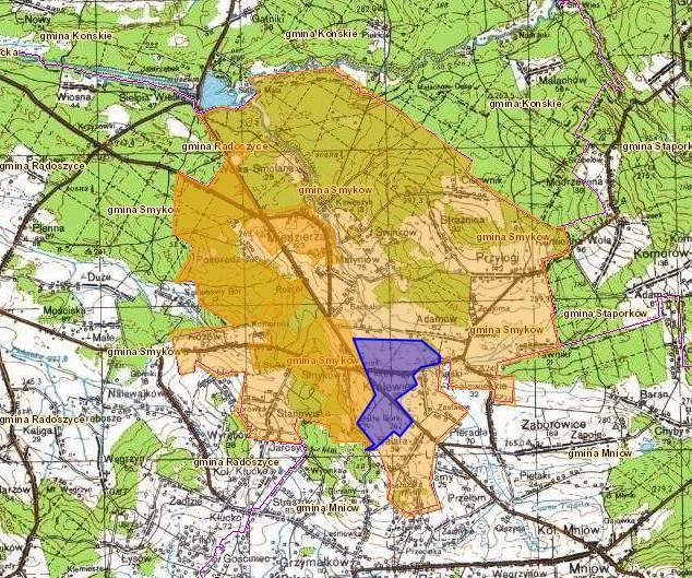 Mapa 5 Kolorem niebieskim zaznaczono sołectwo Królewiec (na tle gminy)