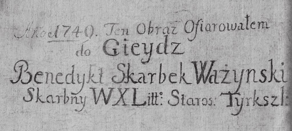 3 pav. 1749 m. LDK iždininko, Tirkšlių seniūno Benedikto Skarbeko Važinskio įamžinimas Švč. Dievo Motinos pagarbinimo paveiksle Geidžių bažnyčioje (S. Varno nuotr.) 121.