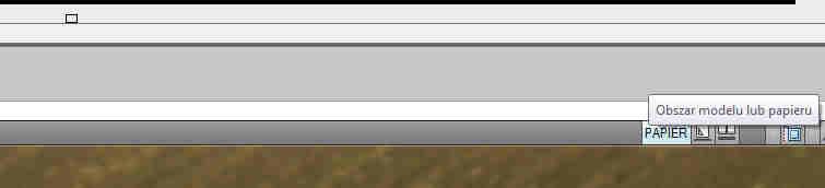 Na zakładce ARKUSZ można przechodzić między obszarami MODEL / PAPIER obszar MODEL - napis MODEL na pasku stanu oraz przestrzenna ikona układu współrzędnych w postaci triady osi w każdej rzutni obszar