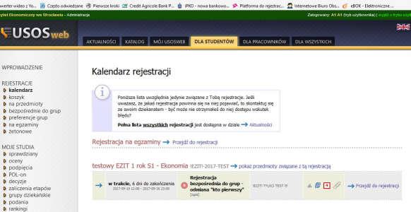W nowym oknie pojawia się aktualne rejestracje.