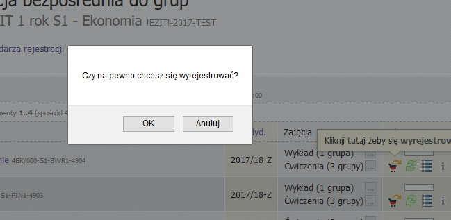 Zakończenie procedury zapisu Po rejestracji mamy tylko trzy opcje. Opcja 2. Zapisy jeszcze trwają i są Potwierdzamy 1.