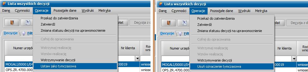 13. Dodanie na poziomie ROPS możliwości oznaczenie decyzji jako tymczasowej decyzje oznaczone w ten sposób nie są