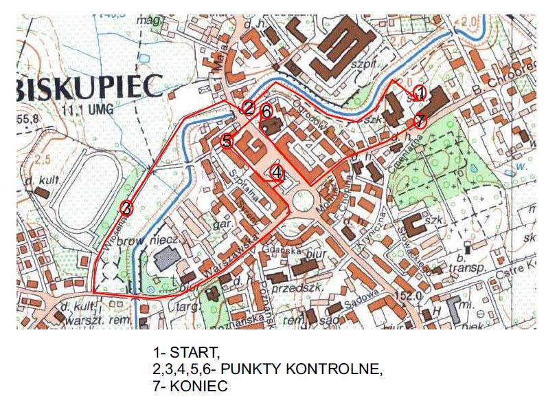 Mapa marszobiegu z zaznaczoną