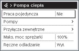 12 Menu serwisowe Ustawienia c.w.u. System hybrydowy Wskazania usterek System c.w.u. Stosunek cen energii Aktualne usterki Pompa ciepła c.w.u. 1... 2 Zabezp. przed blokadą Historia usterek system C.W.U. Godz.
