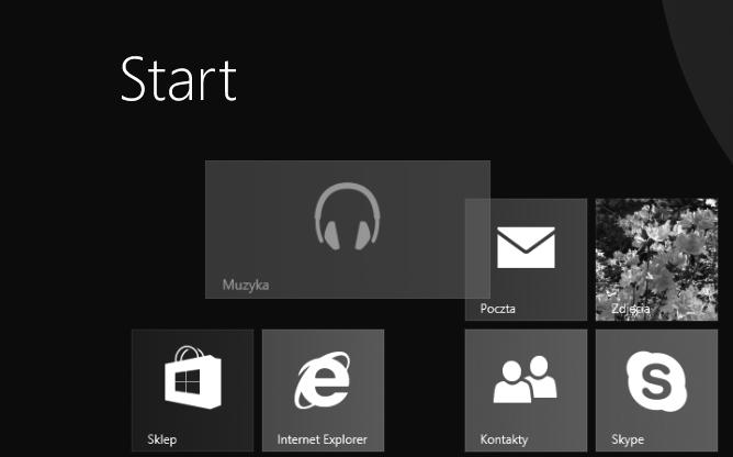 Przesuwanie kafelków na ekranie startowym 5 Przesuwanie kafelków na ekranie startowym Można przewidzieć, że niektórych aplikacji, takich jak Pogoda, Mapy, SkyDrive lub Poczta, będziemy używać