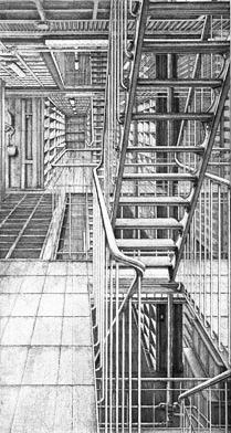 256 Rys. 2. Pary Bibliothèque Nationale, magasin central. Schody eliwne. [2] Fig. 2. Paris Bibliothèque Nationale, magasin central. Stairs of cast iron.