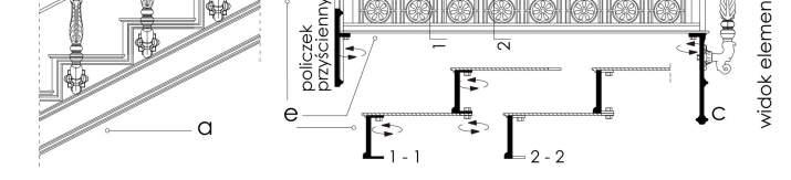 Warszawa tenement house on 1 Zgoda Street. Prefabricated cast iron stairs. (Own study based on [3]) Stopnica od góry ma raster z drobnej kratki ustawionej pod k tem 45 o.