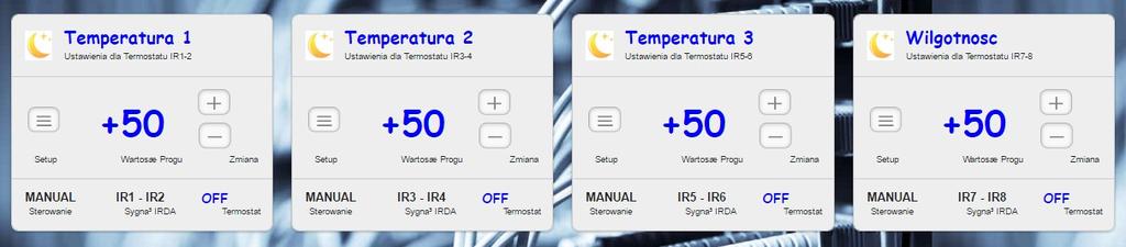 Termostat IR Ustawienia tej sekcji pozwalają na konfigurację temperatury termostatów dla poszczególnych czujników.