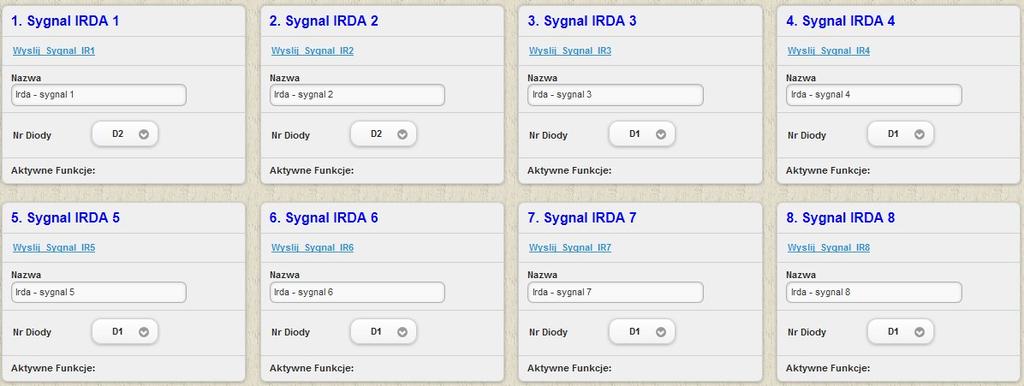 IRDA (Setup) Sekcja umożliwia nazwanie zaprogramowanych sygnałów sygnał ma być przesyłany.