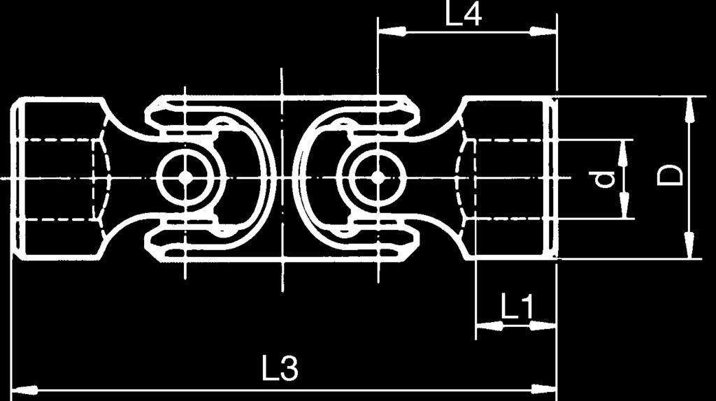 Przegub falisty z ³o yskiem igie³kowym DIN 808 - W Stal C 45 Pojedynczy d L1 L3 L4 Kod H7 D 0 / -1 ± 1 ± 0.5 kg T 59530 10 20 13 48 24.0 0.075 T 59527 12 20 20 62 31.0 0.100 T 59531* 12 25 15 56 28.