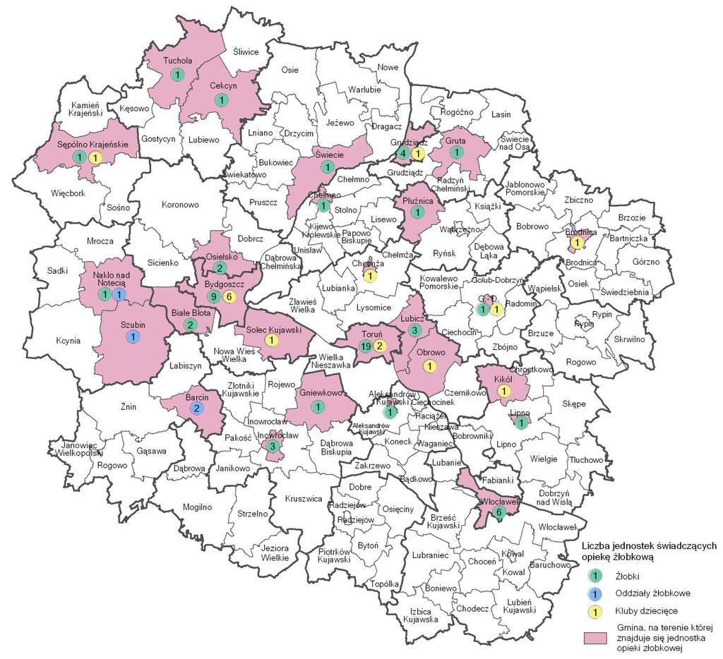 Ryc. 6. Gminy w województwie kujawsko-pomorskim, w których funkcjonowały w 2015 r.