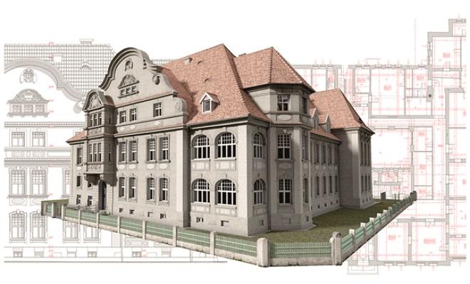 Rys. 2. Przykład inwentaryzacji z wykorzystaniem technologii chmury punktów Model BIM Sąd Rejonowy w Katowicach (rys.: www.bimpoint.